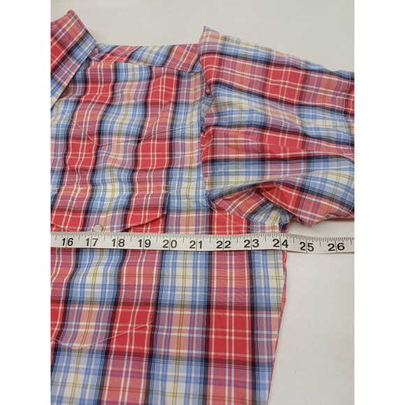 Wrangler American Cowboys Pearl Snaps Shirt Plaid Red Blue Short Sleeve XL - Picture 5 of 9